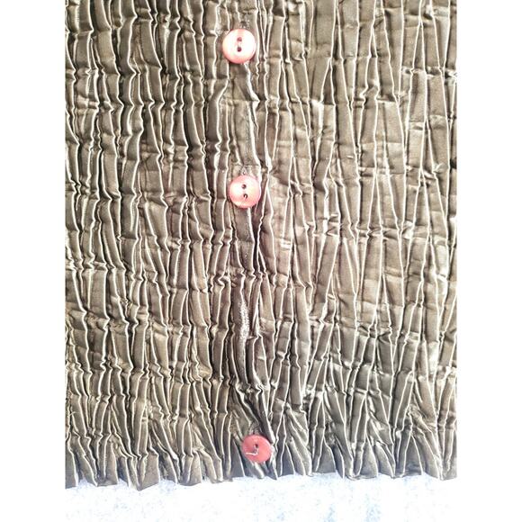 Jolie Mine Size Medium Olive Green Button Up Crinkle Blouse Made In France - Picture 6 of 6